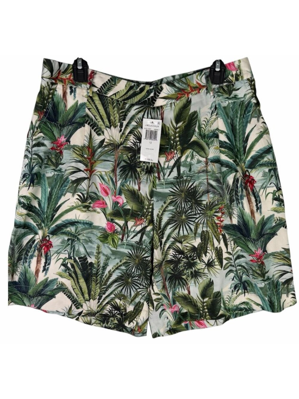 J. McLaughlin SIZE 12 Bermuda Shorts Womens Tropical Palms Green Pleated NEW